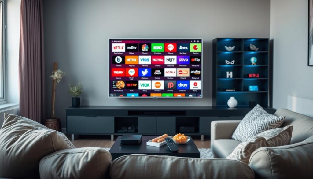 A modern, stylish living room setting designed for enjoying IPTV channels, with a sleek flat-screen TV displaying a vibrant interface of various Irish IPTV channels. In the foreground, a comfortable sofa with plush cushions, and a cozy coffee table holding snacks and a remote control. The middle ground features a chic entertainment unit, with colorful streaming device logos subtly illuminated. The background shows a window with soft, natural sunlight streaming in, creating a warm and inviting atmosphere. The scene is framed with a wide-angle lens for a spacious feel, emphasizing a relaxed vibe, perfect for enjoying media. The overall mood is inviting and contemporary, highlighting the ease of managing and maintaining your IPTV playlist. A modern, stylish living room setting designed for enjoying IPTV channels, with a sleek flat-screen TV displaying a vibrant interface of various Irish IPTV channels. In the foreground, a comfortable sofa with plush cushions, and a cozy coffee table holding snacks and a remote control. The middle ground features a chic entertainment unit, with colorful streaming device logos subtly illuminated. The background shows a window with soft, natural sunlight streaming in, creating a warm and inviting atmosphere. The scene is framed with a wide-angle lens for a spacious feel, emphasizing a relaxed vibe, perfect for enjoying media. The overall mood is inviting and contemporary, highlighting the ease of managing and maintaining your IPTV playlist.