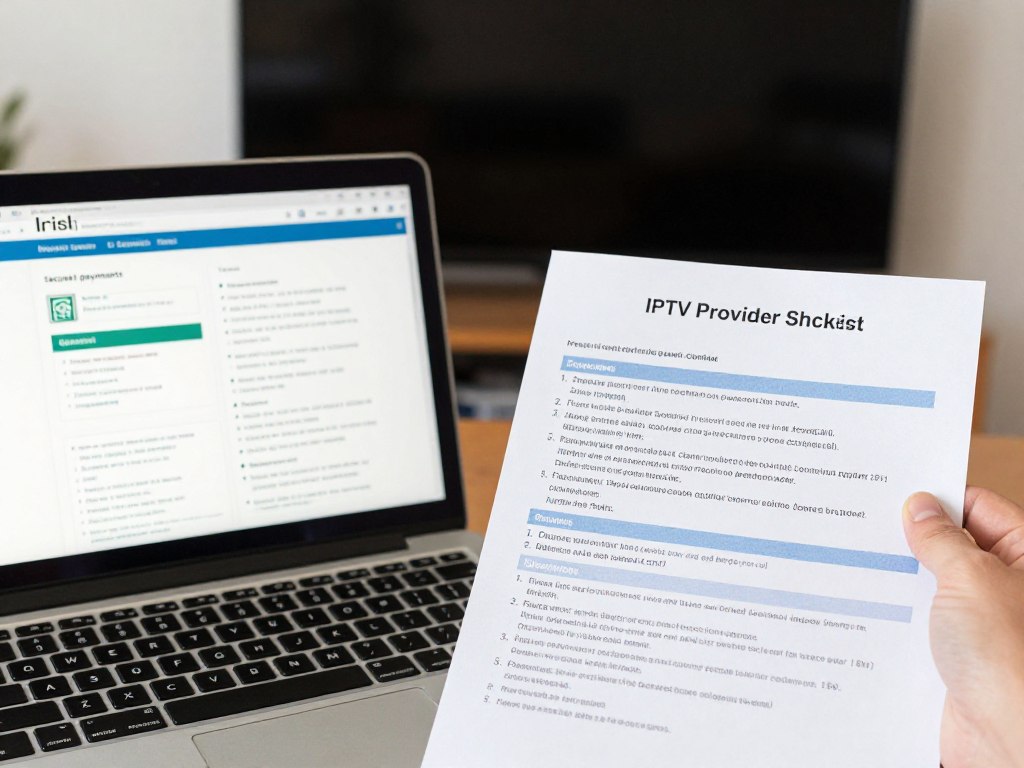 Consumer checking an IPTV provider checklist before subscription