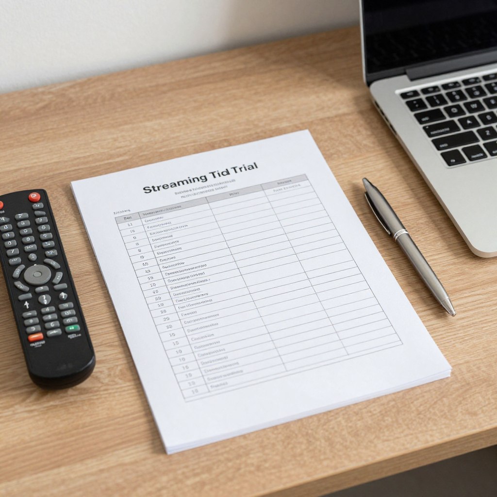 Safe IPTV trial checklist beside a television remote