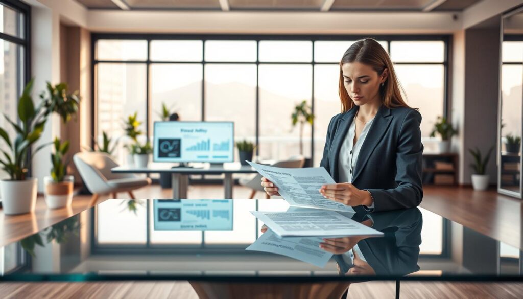 A modern office setting, featuring a sleek, transparent glass table at the center with a high-tech digital display showing a privacy policy document. In the foreground, a professional businesswoman, dressed in a smart tailored suit, is studying the document intently. In the middle ground, a futuristic computer workstation with data analytics graphs and a partial view of a comfortable seating area, filled with potted plants to enhance the ambience. The background showcases large windows allowing soft natural light to flood the room, creating a warm and inviting atmosphere. The overall mood is serious and focused, reflecting the importance of privacy and data use in the context of IPTV services. The scene is well-lit, emphasizing clarity and professionalism, with a shallow depth of field to keep the focus on the subject and the document. A modern office setting, featuring a sleek, transparent glass table at the center with a high-tech digital display showing a privacy policy document. In the foreground, a professional businesswoman, dressed in a smart tailored suit, is studying the document intently. In the middle ground, a futuristic computer workstation with data analytics graphs and a partial view of a comfortable seating area, filled with potted plants to enhance the ambience. The background showcases large windows allowing soft natural light to flood the room, creating a warm and inviting atmosphere. The overall mood is serious and focused, reflecting the importance of privacy and data use in the context of IPTV services. The scene is well-lit, emphasizing clarity and professionalism, with a shallow depth of field to keep the focus on the subject and the document.